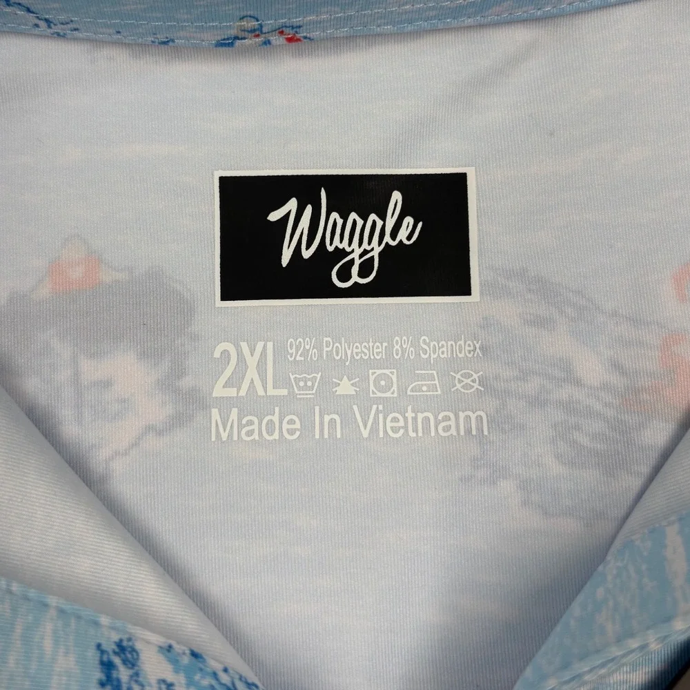 Waggle Golf Mens 2XL Blue Water Sports Print Performance Polo Shirt NWT - Picture 2 of 6
